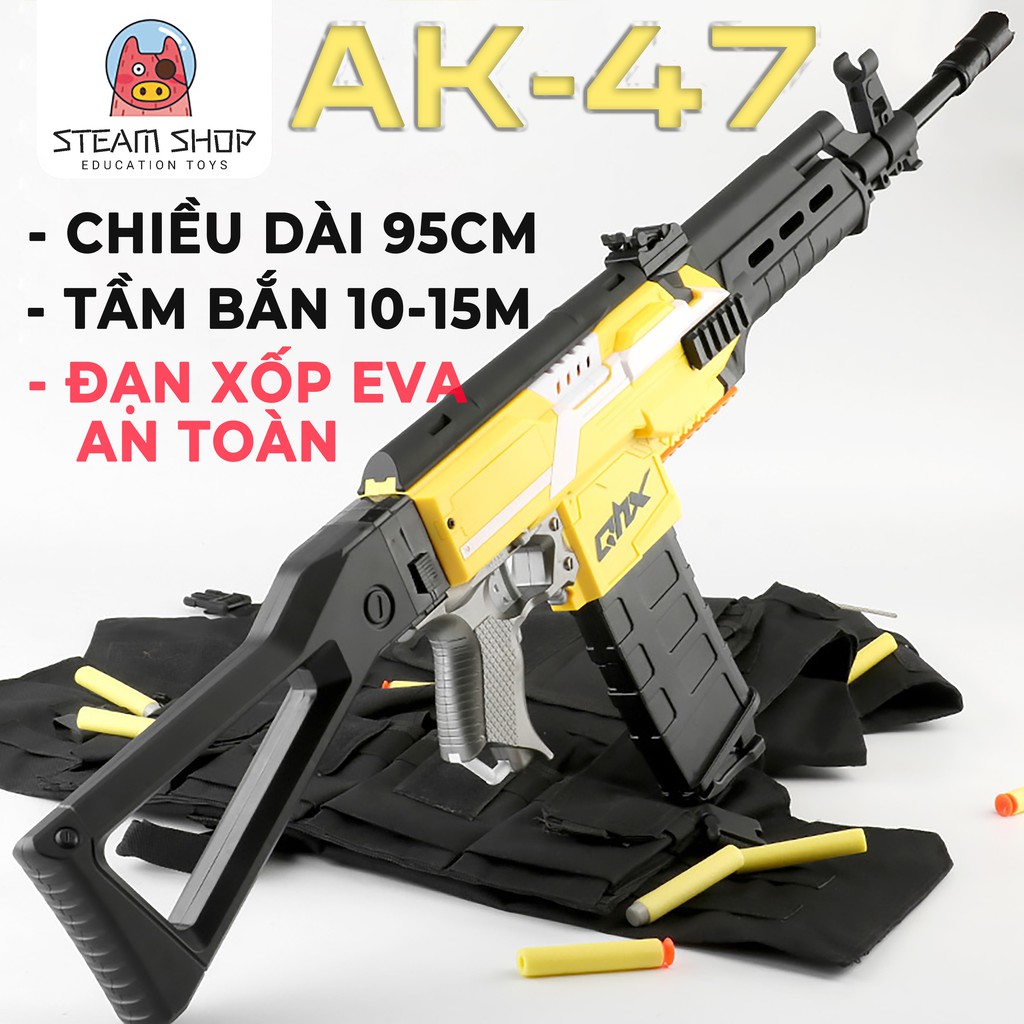Đồ Chơi Đạn Xốp Cỡ Lớn QHX Rifle AK47 Tỷ Lệ 1:1 93cm Siêu Khủng