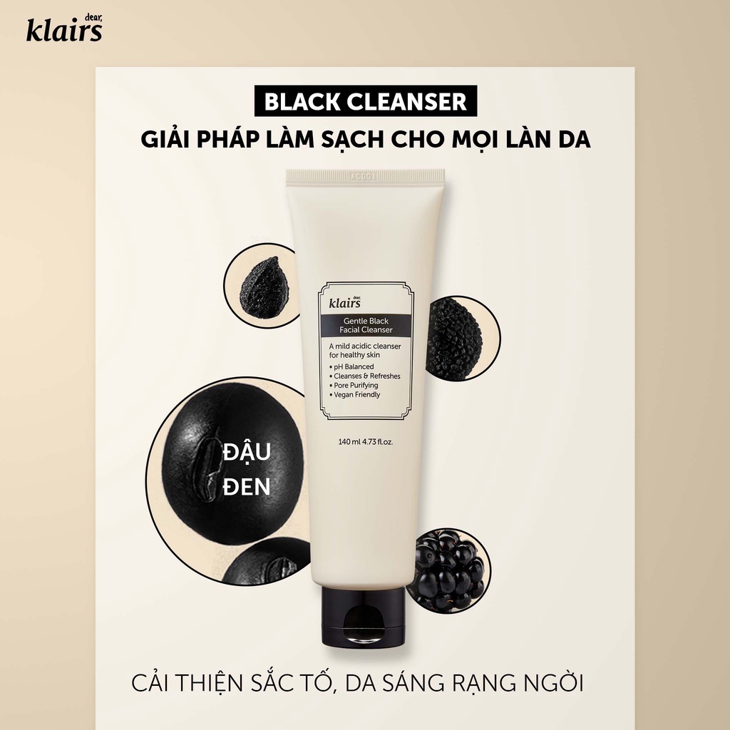 Sữa Rửa Mặt Dear Klairs Gentle Black Facial Cleanser 140ml
