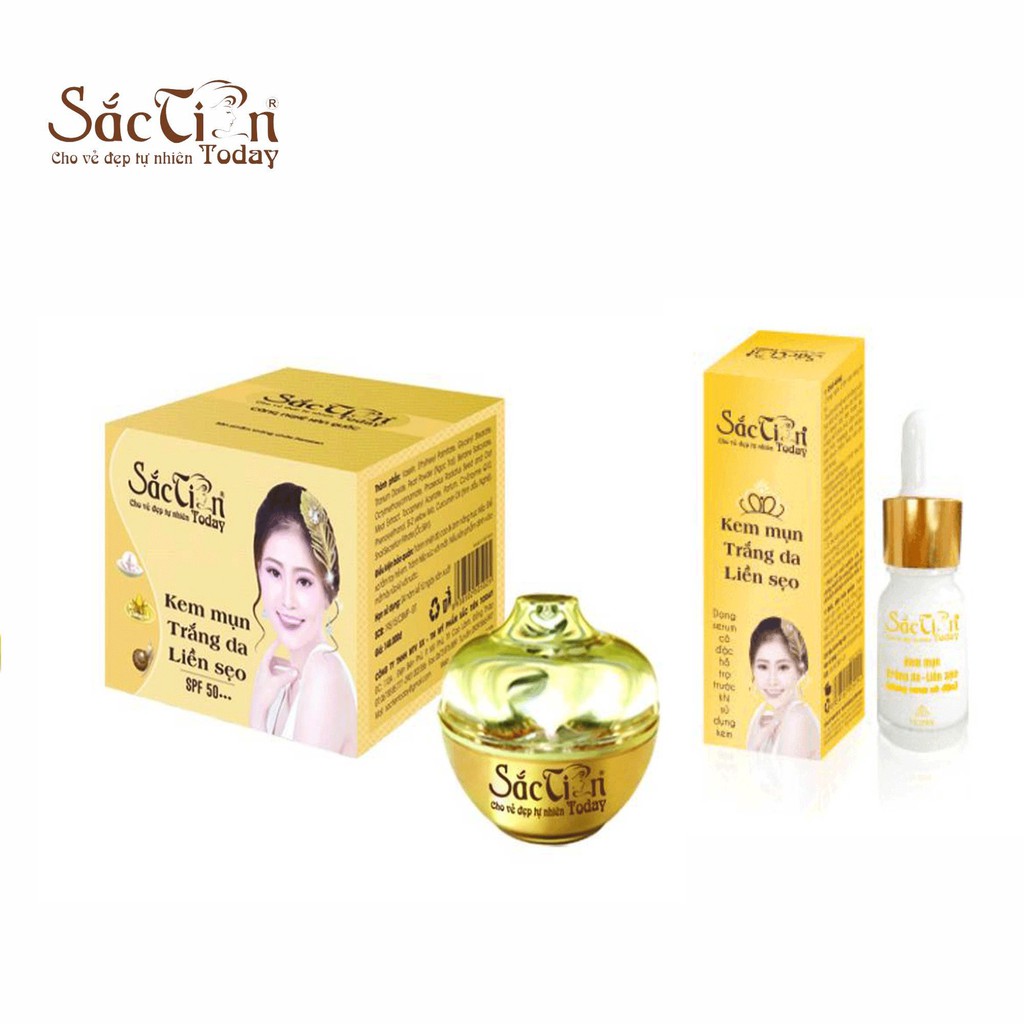 Bộ Kem mụn trắng da liền sẹo Sắc Tiên Today (kem và serum) giảm mụn liền sẹo se khít lỗ chân lông giúp da trắng sáng