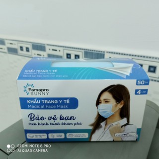 Khẩu trang y tế 4 lớp Famapro Sunny kháng khuẩn chống thấm nước siêu mềm mượt hộp 50 cái