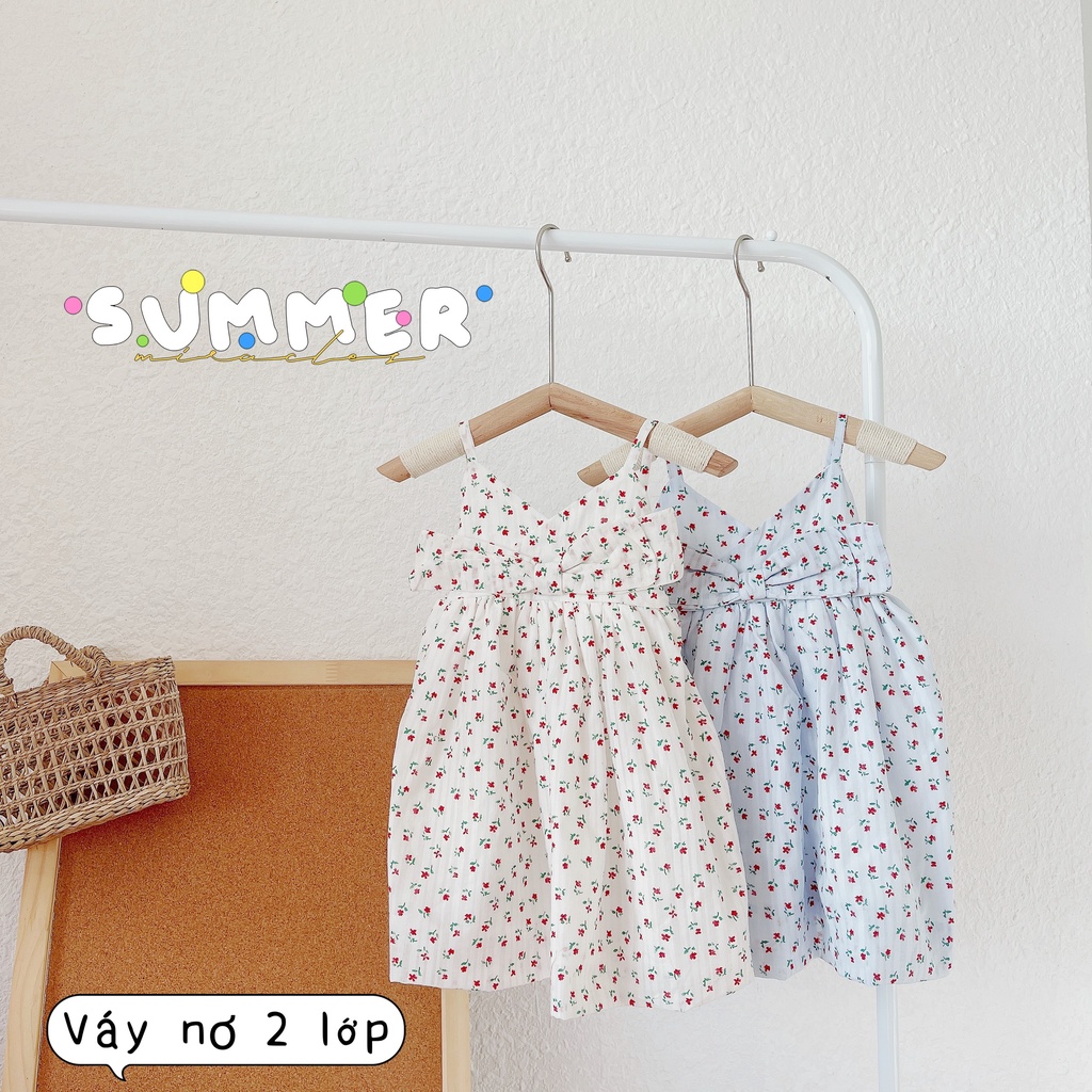 Váy hè hai dây hoa nhí, nơ ngực chất thô boi mỏng mát cho bé giá 1-6 tuổi ( Mã 083)