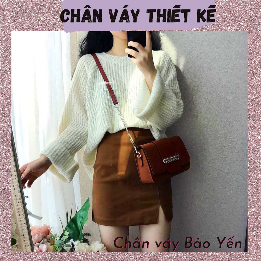 Chân váy chữ A ngắn xẻ 1 cạnh màu nâu bò có quần trong- M3N