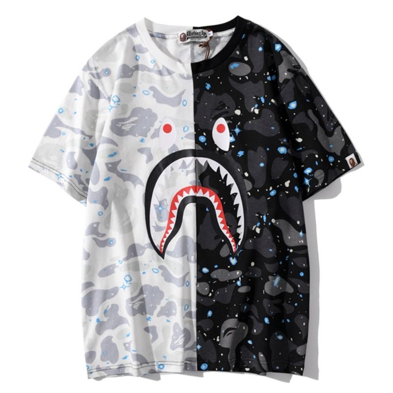 (Freeship) Áo Tee Bape camo nửa trắng đen cá mập cao cấp