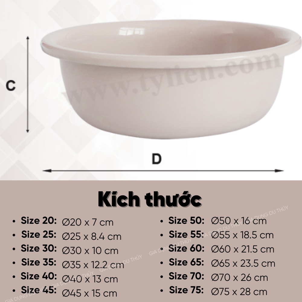 Thau nhựa tròn màu pastel sang trọng size nhỏ 20 cm - 40 cm nhựa PP chính phẩm - Gia dụng Du Thủy - thau Top Tý Liên