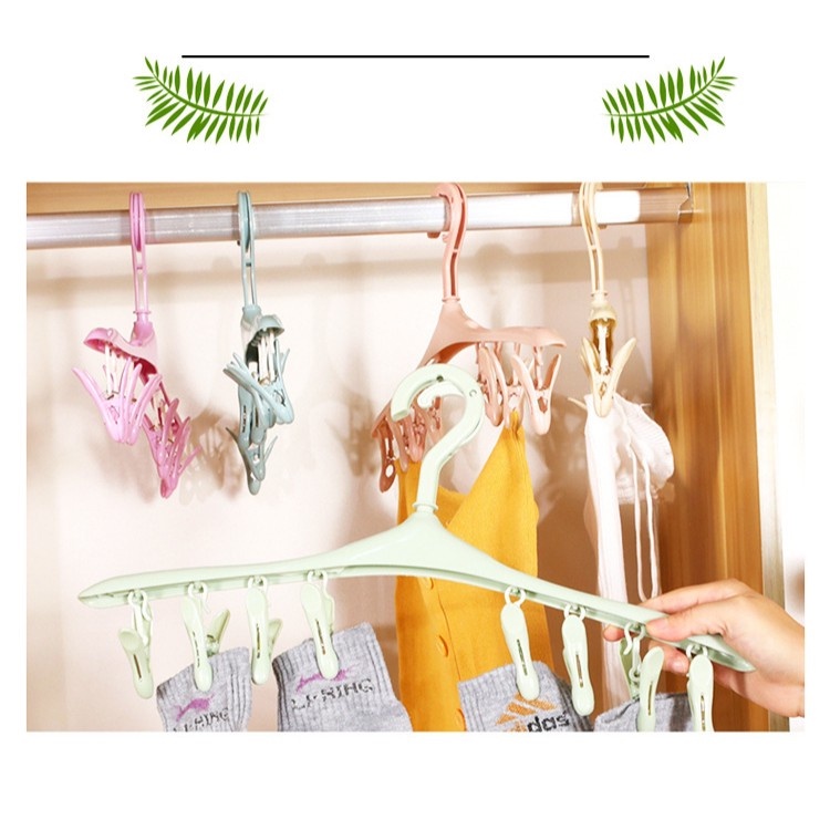 Móc Phơi Tất Phơi Đồ Lót Móc Treo Quần Áo Đa Năng Có 8 Kẹp