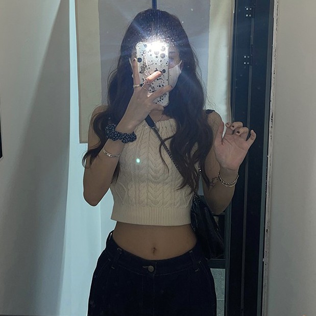 QADCOL Áo Dệt Kim Hai Dây Màu Trơn Thời Trang Cho Nữ