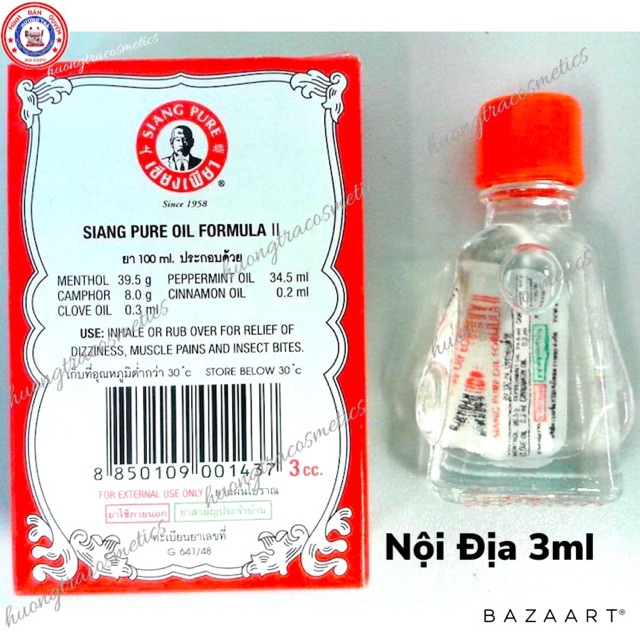 Dầu gió nứơc trắng giảm đau đầu, cảm lạnh hiệu Ông già Siang Pure Fomula II