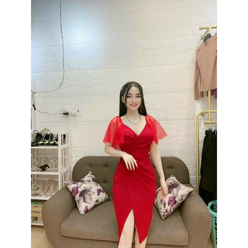 (Bỏ sỉ) Đầm body tay phồng cách điệu eo xéo tà sang chảnh, đẹp y hình, bao đẹp hit hot mã HF251217