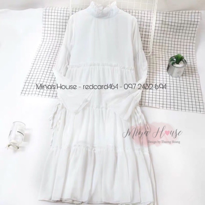 Váy công chúa xếp tầng trắng dài tay / mina’s house