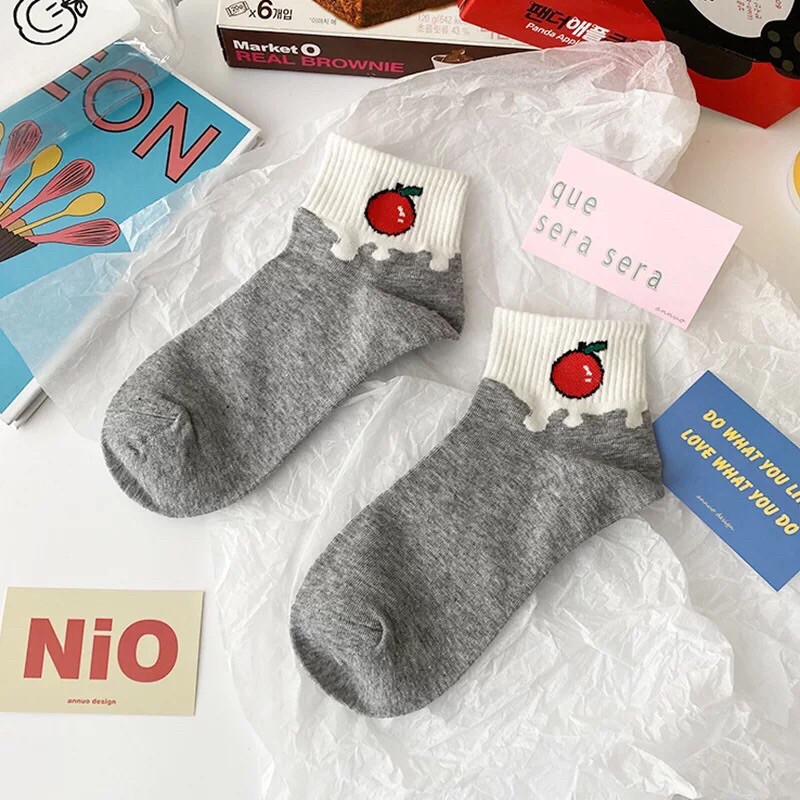 Tất nữ cổ thấp, vớ nữ Ulzzang set 5 đôi tất mẫu trái cây chất liệu cotton cực mát V01