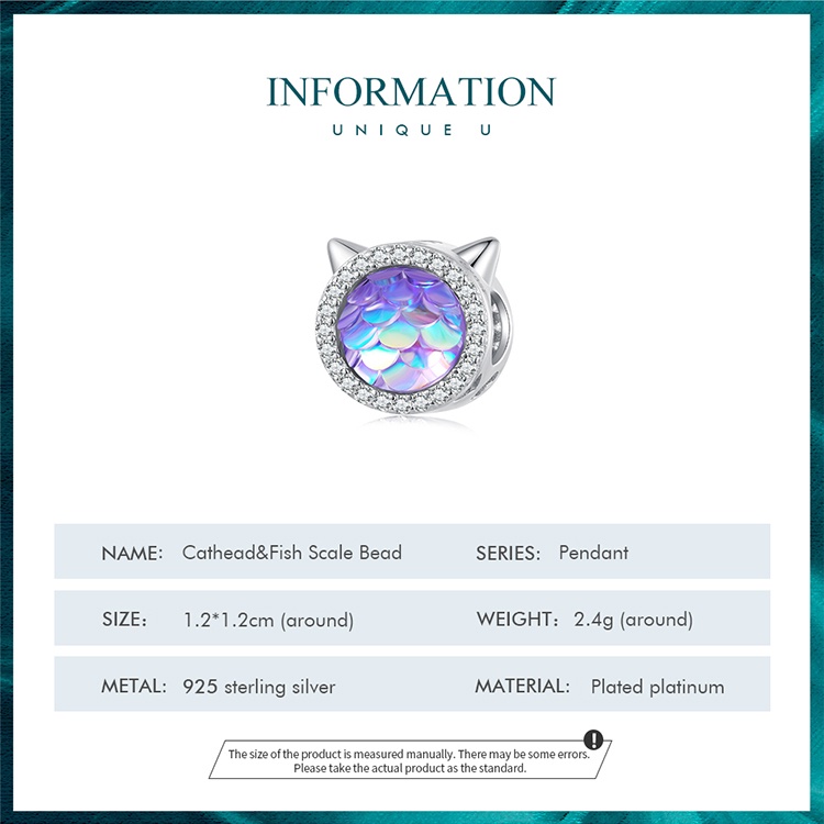 BAMOER Mặt Vòng cổ Bạc 925 Họa Tiết Vảy Cá Thời Trang DIY