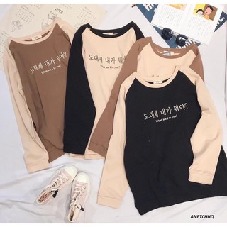 [SIÊU HOT] Áo thun dài tay nối tay CHỮ HÀN phom rộng cổ tròn chất thun dày dặn giá siêu rẻ (Sỉ từ 5sp bất kì)