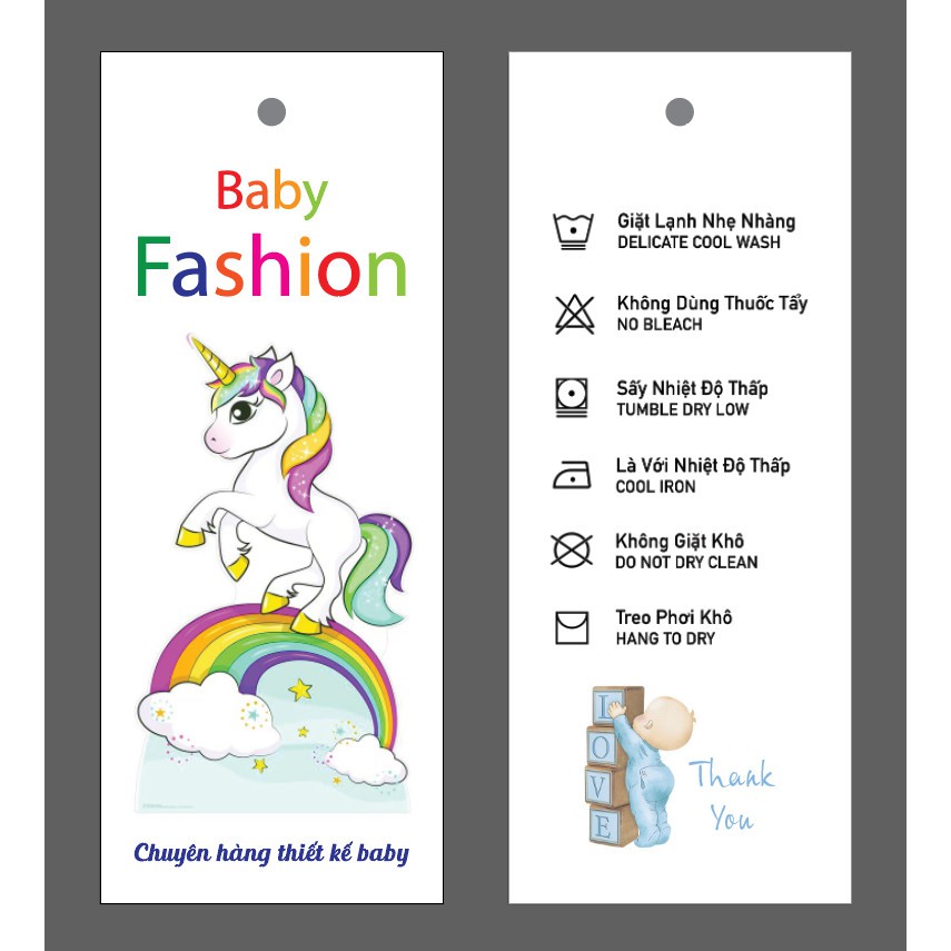 Mác quần áo, Tag Nhãn quần áo, THIẾT KẾ IN ẤN cho shop quần áo, bìa cứng, cán màng k thấm nước 100 mác - size 9x3.6cm
