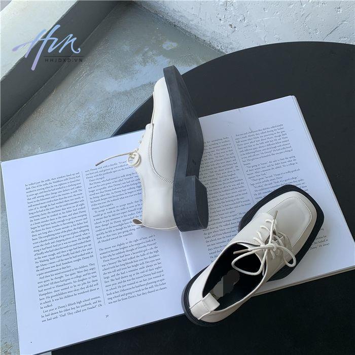 Giày Da Mũi Vuông Cột Dây Phong Cách Anh Quốc Thời Trang 2022 Cho Nữ