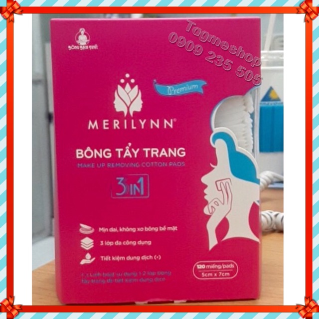 BÔNG BẠCH TUYẾT - Bông Tẩy Trang Merilynn 3 in 1 Premium - tách 3 lớp - 120 miếng/hộp