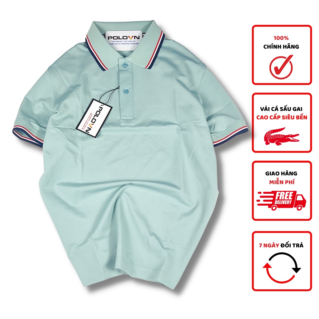 Áo thun polo nam cổ bẻ Basic màu Xanh Đậu Phối Viền ,vải cá sấu 4 chiều co giãn - không xù lông, không ra màu , thấm hút