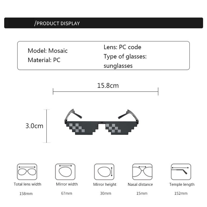 [huite]Mosaic Sunglasses Stuff Toy Decorative Glasses Fashionable Sunglasses Women Men Black Sunglasses Funny Toy