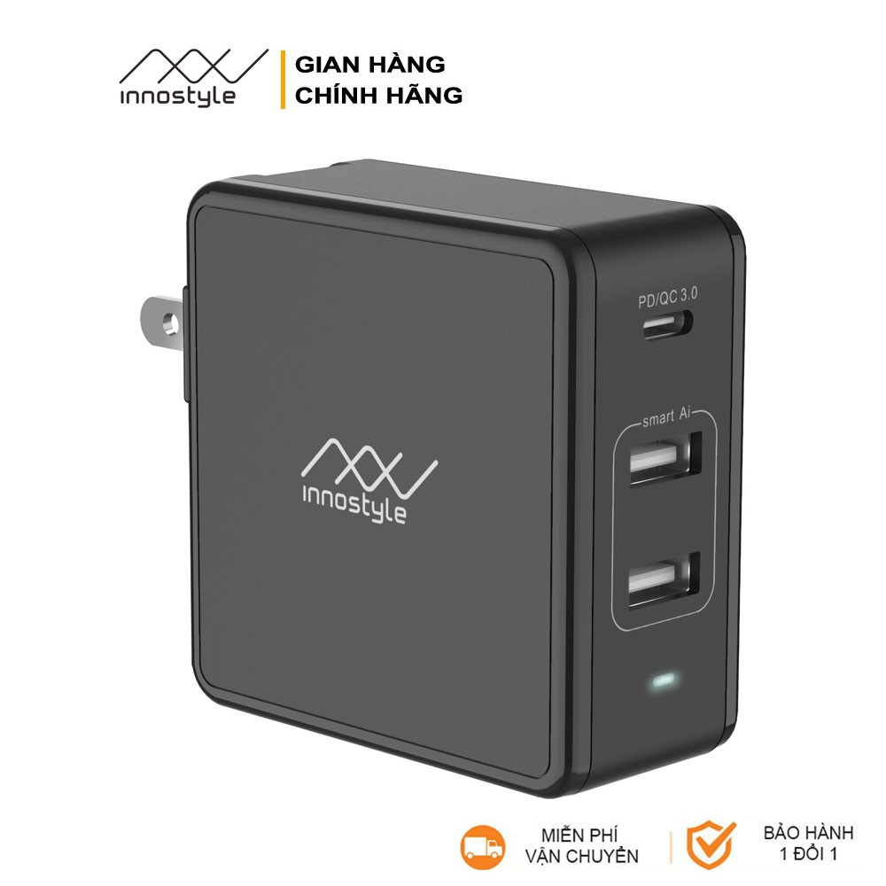 [Mã 2404EL10K giảm 10K đơn 20K] Sạc đa cổng macbook Innostyle GoMAX Plus 73W (USB-C PD 61W + USB-A Smart AI) - Black