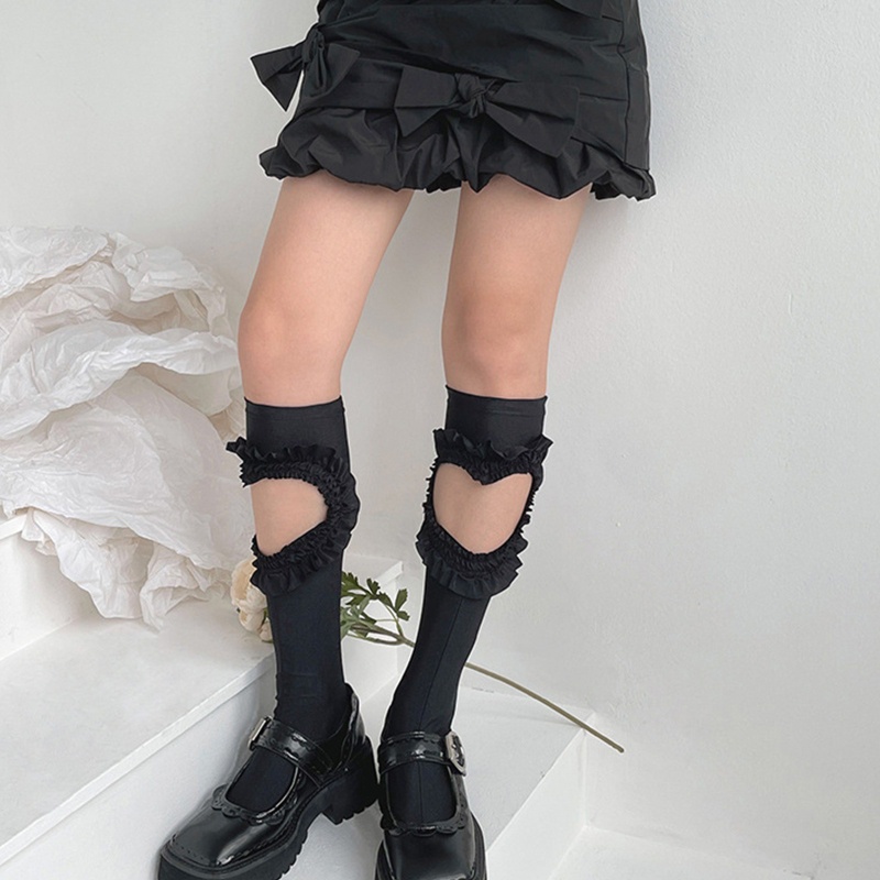 XIXI Tất Bắp Chân Phối Bèo Rỗng Họa Tiết Trái Tim Khoét Rỗng Dễ Thương Cho Bạn Gái