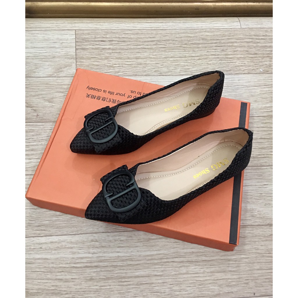 Giày hài bệt chất vải kaki cao cấp phối khoá chữ êm chân