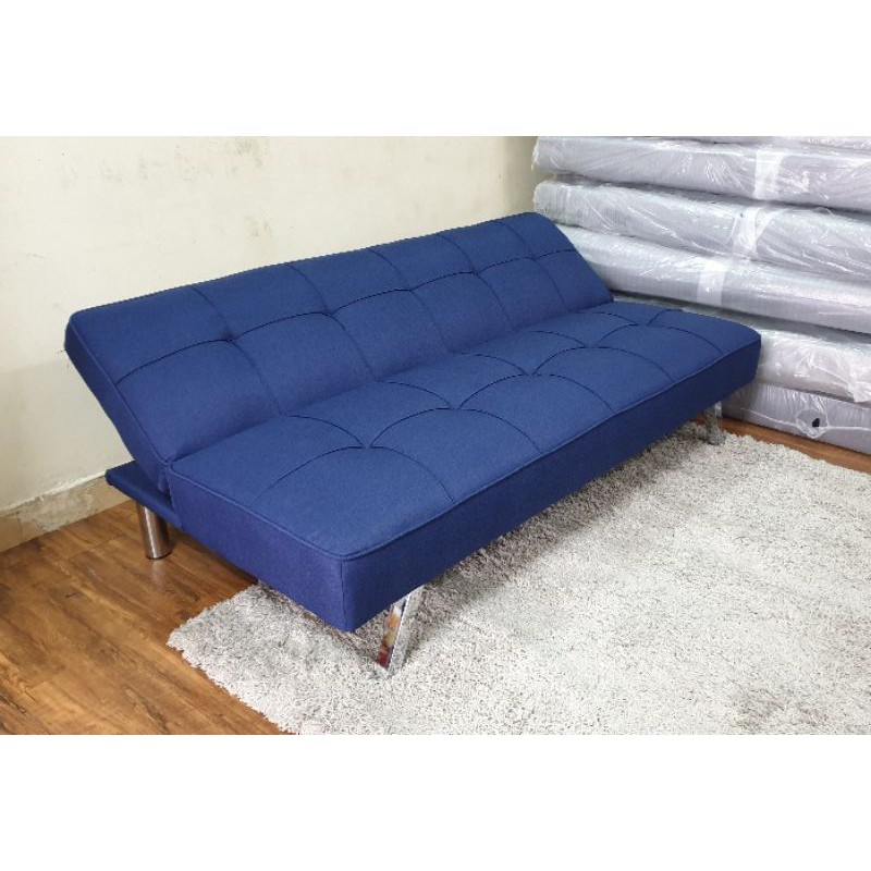 Sofa giường - sofa bed cao cấp chân mạ inox bóng đẹp bọc vải xanh navy