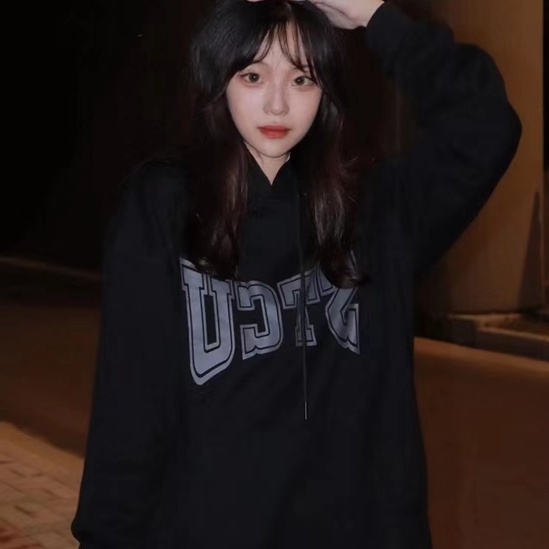 Áo Hoodie Tay Dài Form Rộng Theo Phong Cách Preppy Dễ Phối Đồ