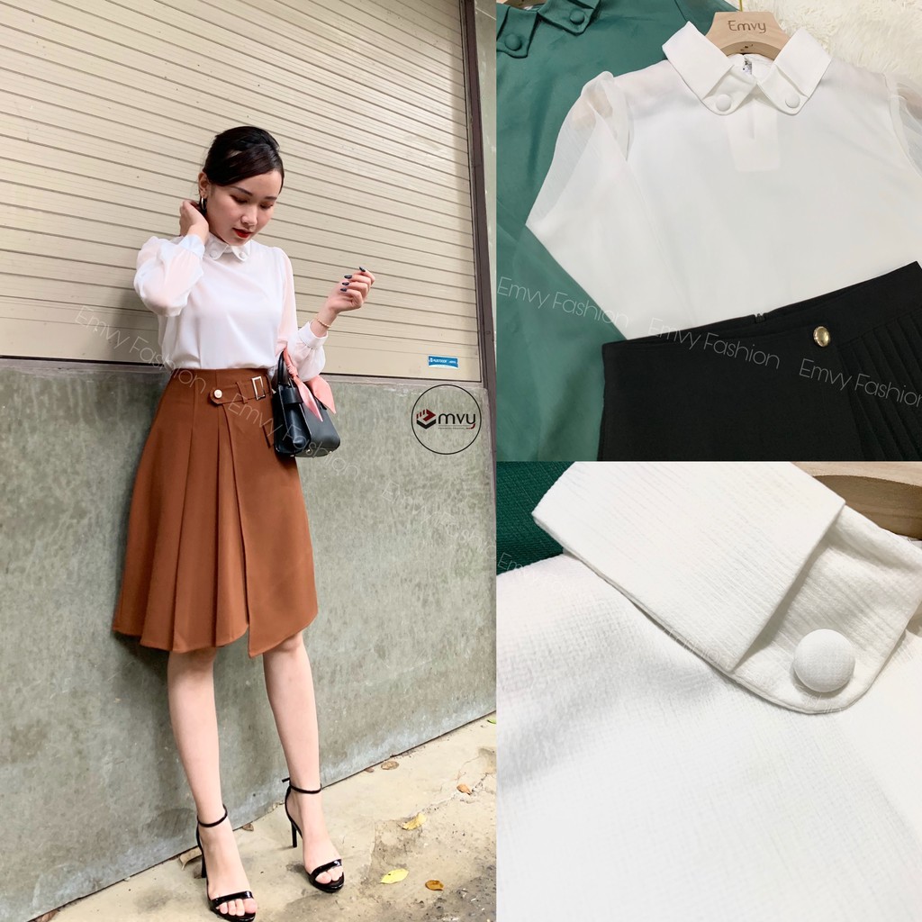 [Mã WASTUP giảm 10% tối đa 30K đơn 99K] Áo sơ mi nữ lụa dài tay phối tơ EMVY - A30 | BigBuy360 - bigbuy360.vn