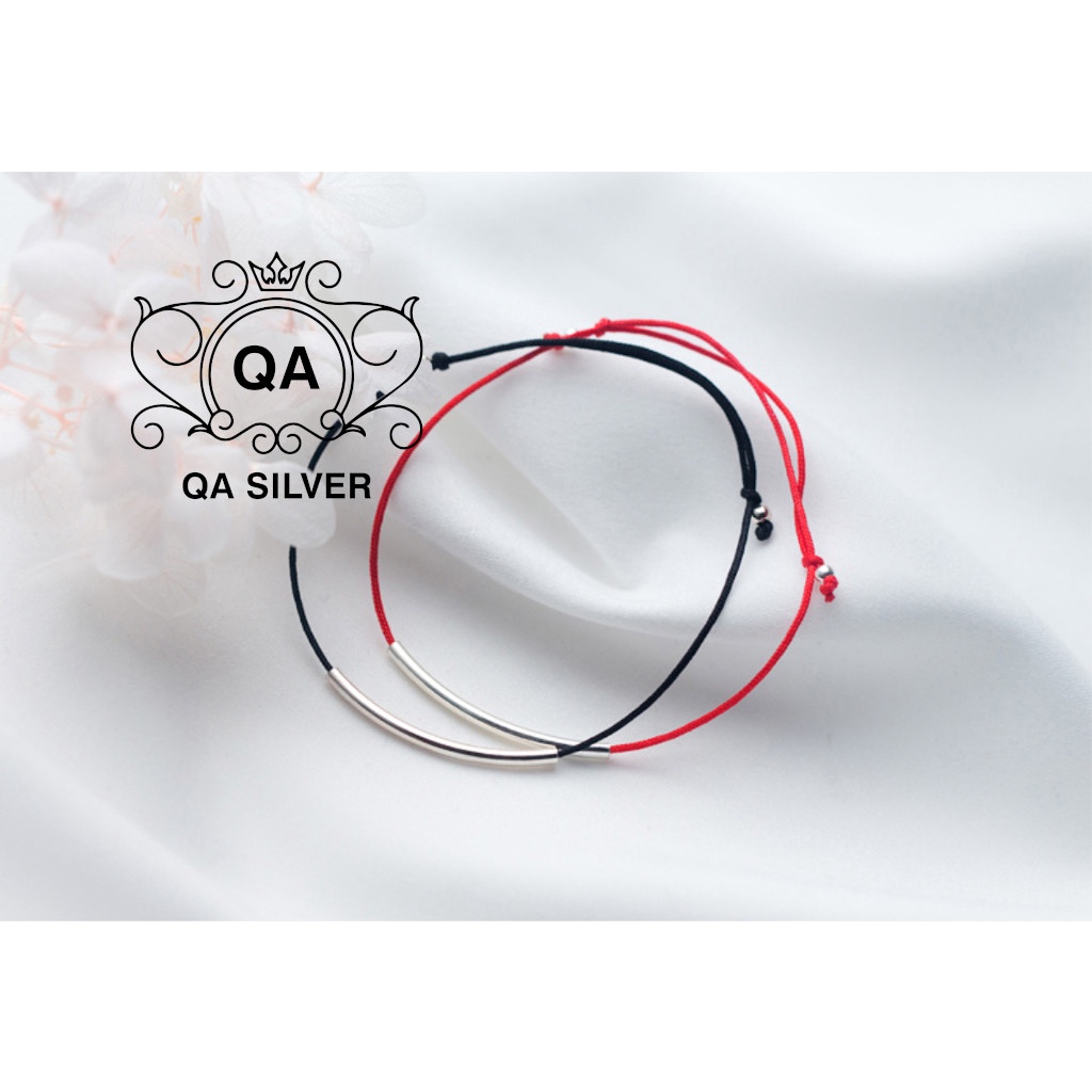 Vòng tay charm bạc 925 lắc nữ mặt ống dây chỉ đỏ may mắn S925 GEOMETRIC Lucky Silver Bracelet QA SILVER BR180504