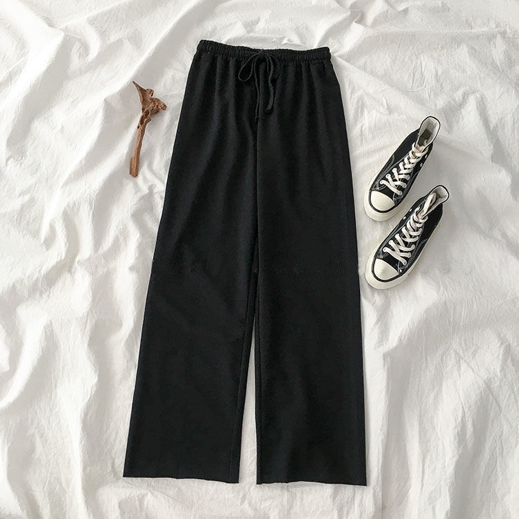 Quần Cotton Lưng Cao Ống Rộng Phối Dây Rút Phong Cách Hàn Quốc Thời Trang Mùa Đông Cho Nữ