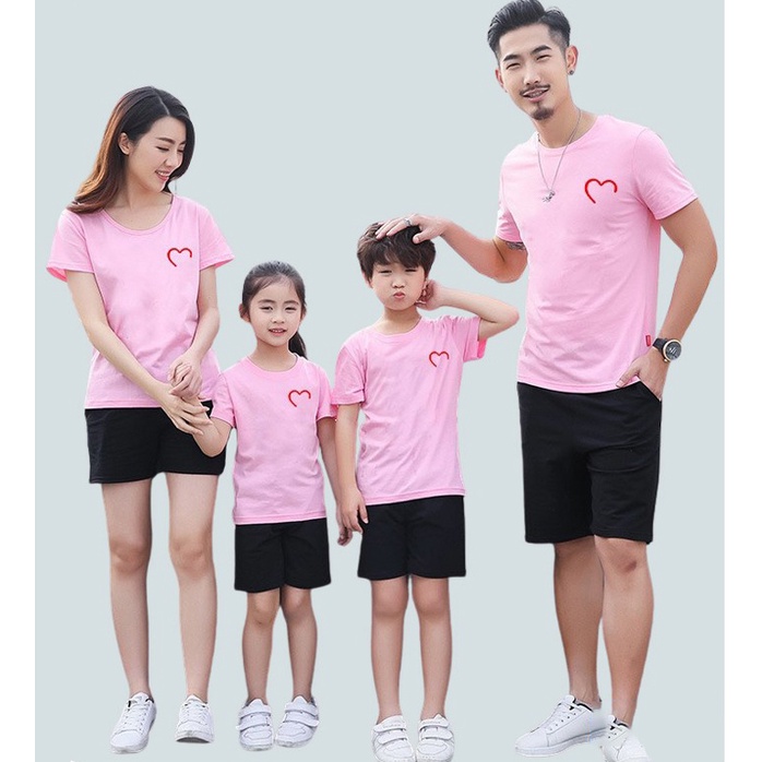 Áo thun gia đình màu hồng Đồ đôi bố mẹ và bé 3/4/5 người GD0042H Bin Action