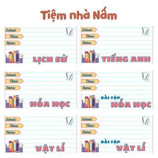 Combo Nhãn Vở Thiết Kế Theo Tên Môn Học, Sách Vở Basic