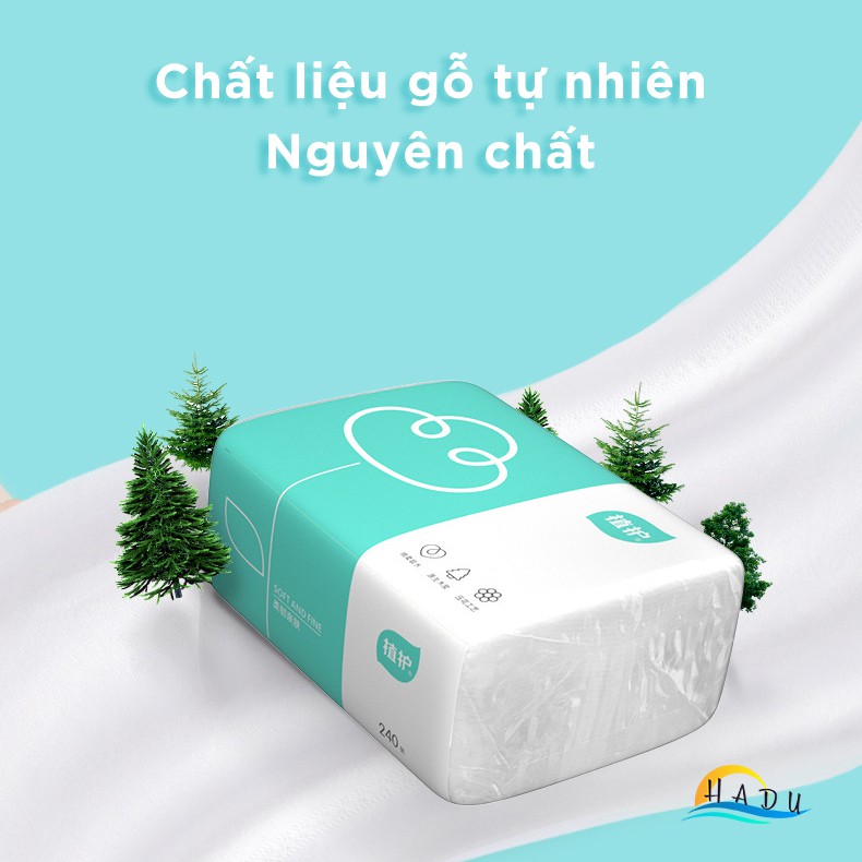 Giấy ăn vuông cao cấp bốn lớp chất liệu gỗ nguyên chất an toàn cho da dập nổi làm sạch hiệu quả Hadu