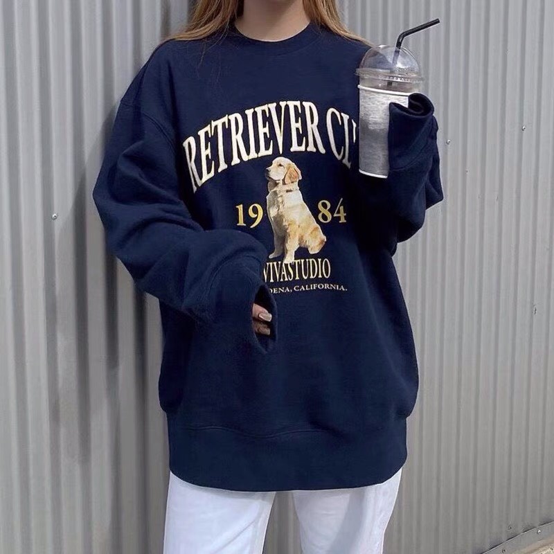 Áo Sweater 1984 nữ - Áo nỉ dáng rộng tay bồng in chữ ngực RETRIEVER, Unisex Siêu Hot - HANHAN SHOP