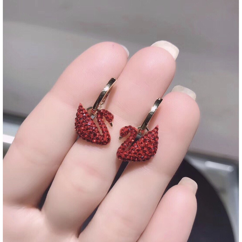 Bông Tai Xi Mạ Bạc 925 Hình Thiên Nga Đỏ 5529969