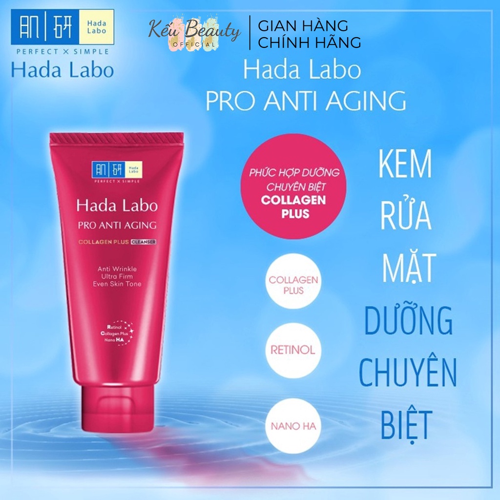 Sữa rửa mặt dạng kem Hada Labo giúp dưỡng ẩm sâu Advanced Nourish, Perfect White Acne Care, Pro Anti Aging, Cleanser 80g