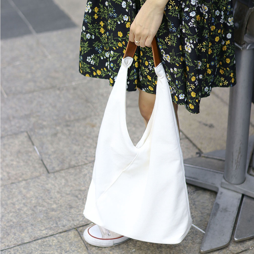 Túi Triangle, túi tote kiểu Hàn Quốc trắng, túi nhiều ngăn, đựng vừa A4 kích thước 32x60cm MERSTUDIO
