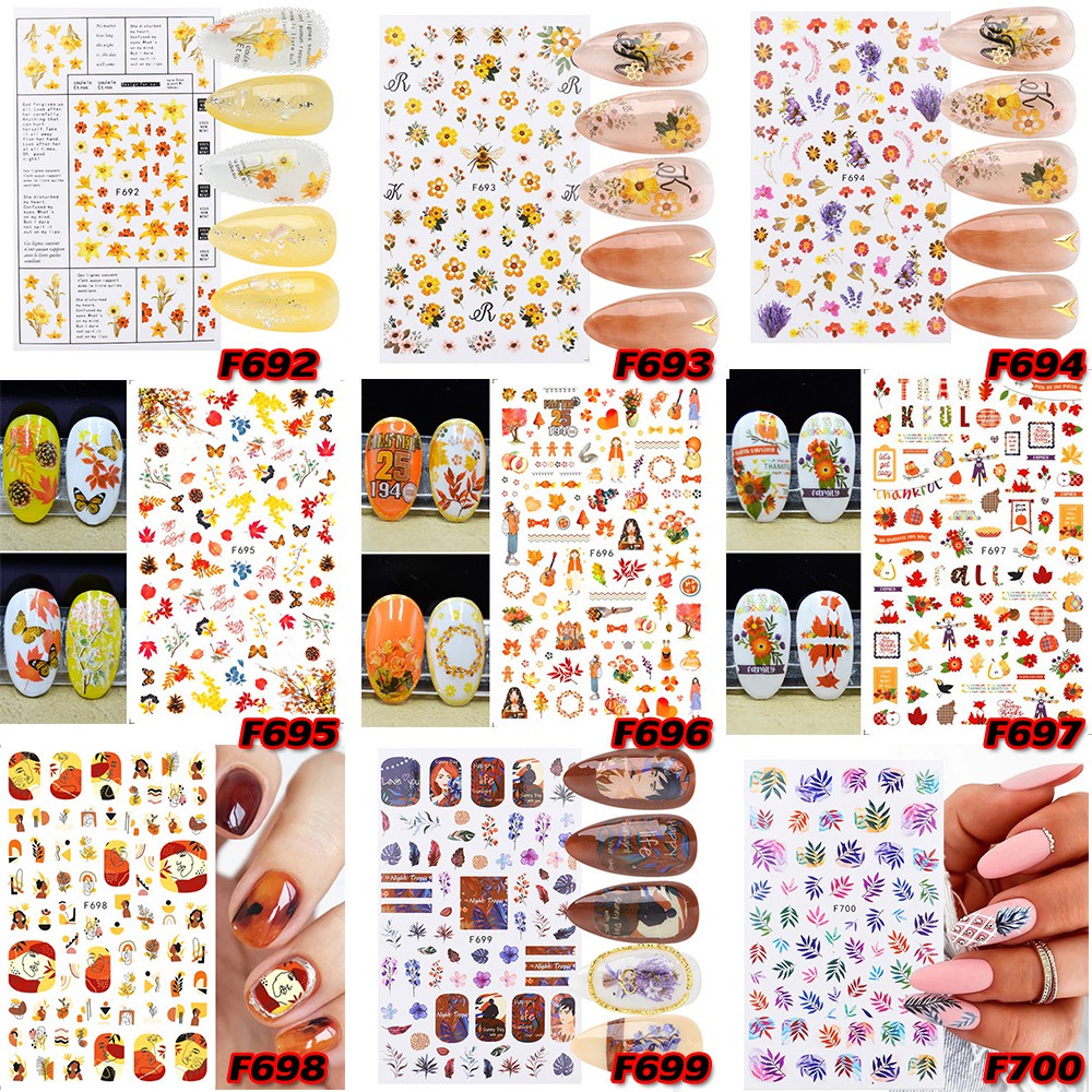 1 Tấm Nhãn Dán Móng Tay Hình Hoa Lá Màu Gradient 3D Gradient