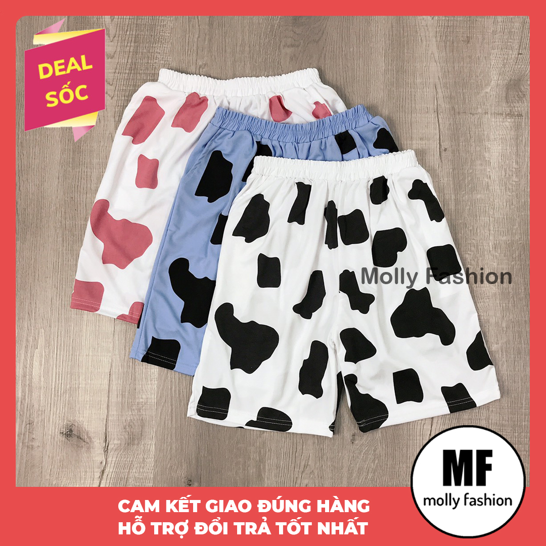 Quần Short nam nữ hoạt hình BÒ SỮA form rộng Unisex Freesize 40-65kg Molly Fashion