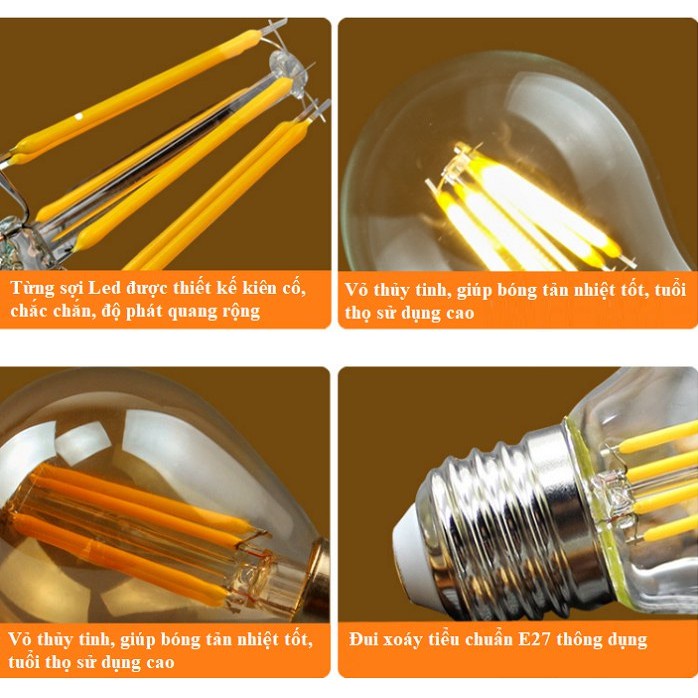 Bộ 3 dây đèn thả cổ điển bóng Led Edison G45 4W