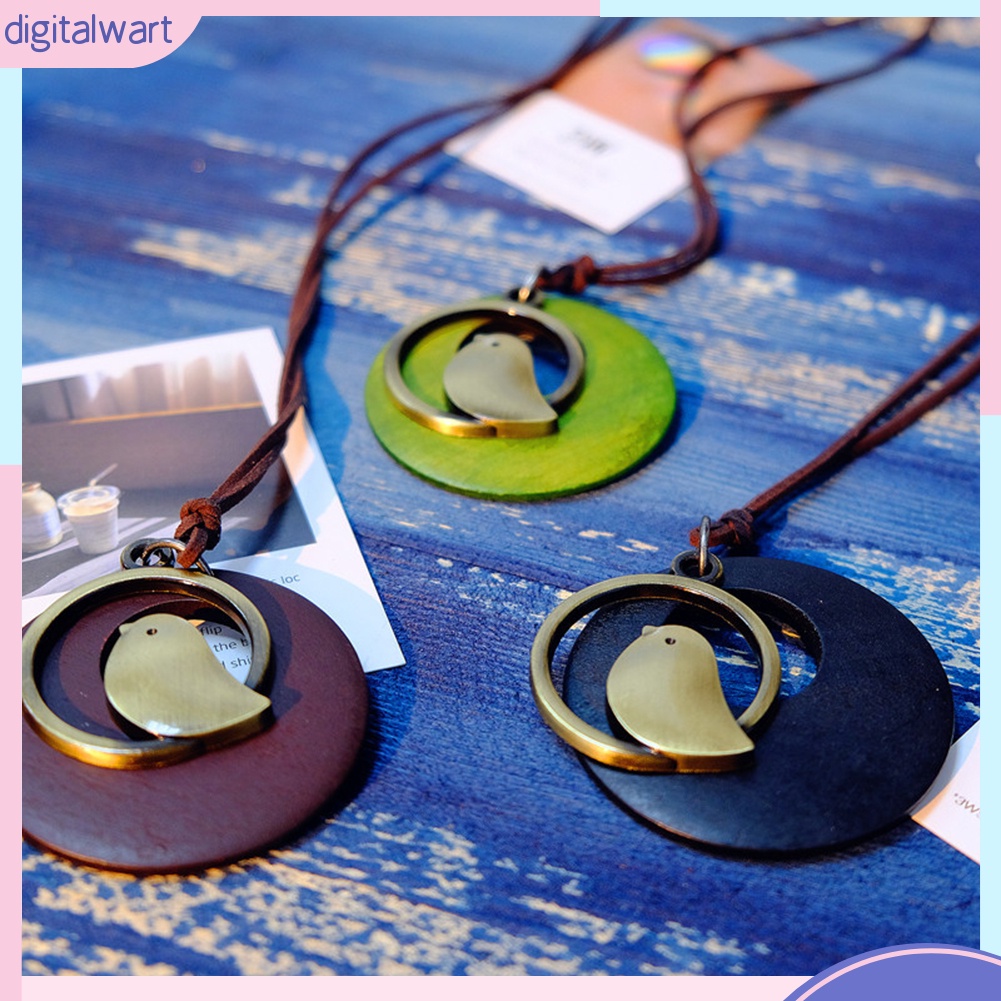 Dây Chuyền Mặt Gỗ Tròn Họa Tiết Chim Độc Đáo