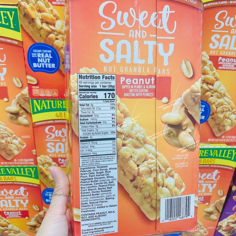 Thanh bánh ngũ cốc yến mạch Sweet Salty Peanut Nature Valley Mỹ 48 Bars