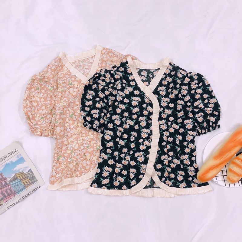 Áo Hoa Cổ Viền Dáng Ôm Tay Ngắn Chất Mát Ít Nhăn - Jancaroshop