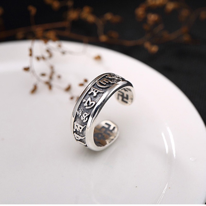 Nhẫn bạc 925 cho nam / nữ phong cách dân tộc xu hướng có thể điều chỉnh nhẫn đồ trang sức cổ điển