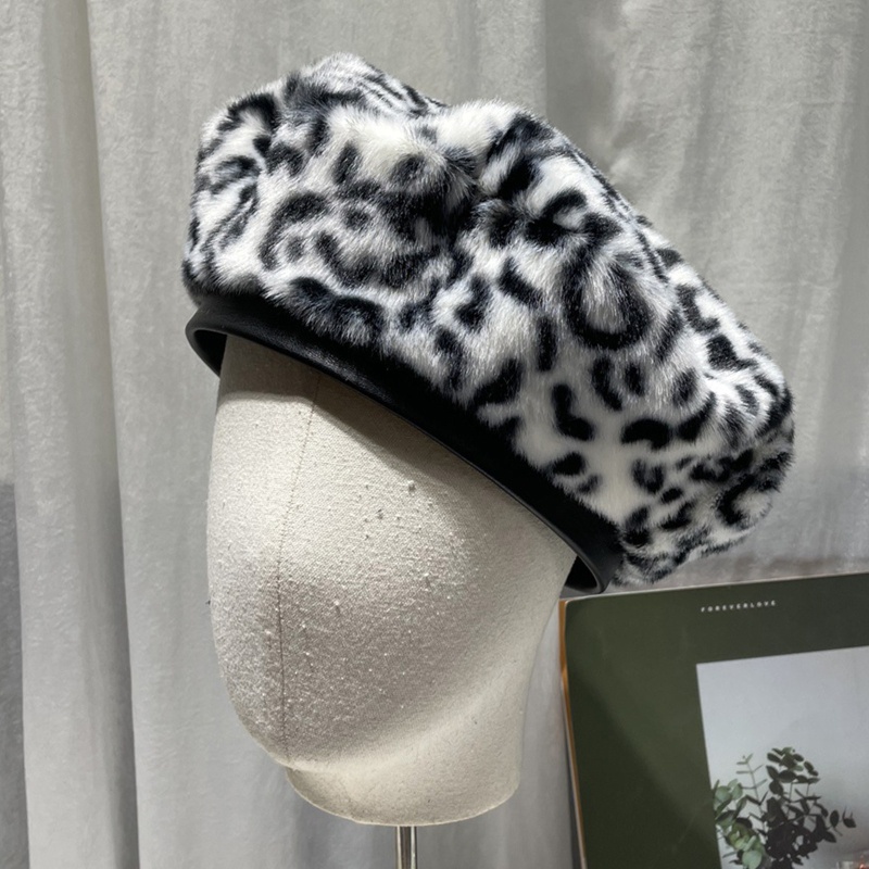 Mũ Beret Vải Lông Họa Tiết Da Báo / Ngựa Vằn Thời Trang Thu Đông