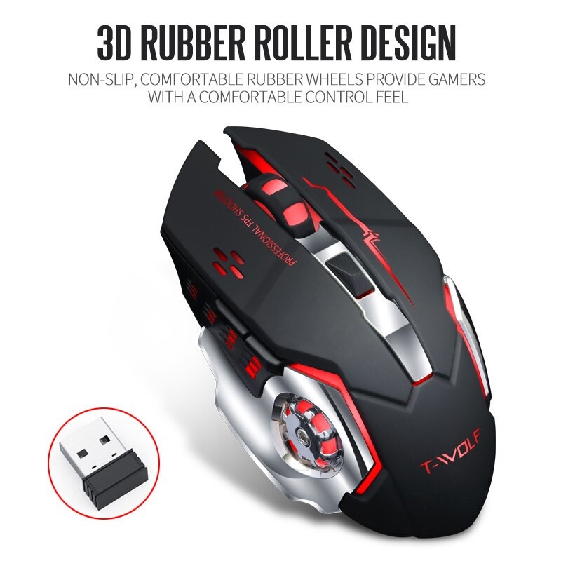 Chuột Mouse không dây T-WOLF Q13 (Pin sạc, Công tắc, 6 nút)