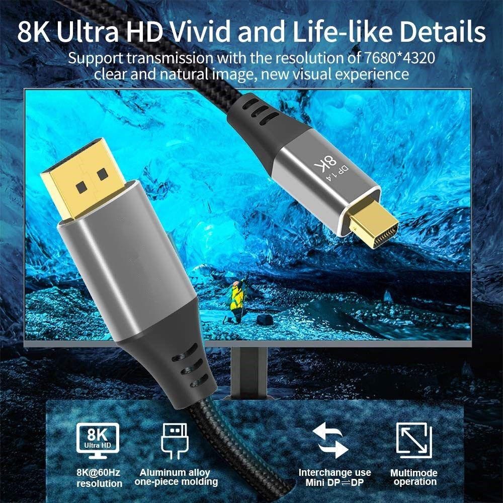 MYRONGVN Mini DP to DP Cable Laptop MDP to DP Two-way Transmission 8K@60Hz 4K@144Hz
