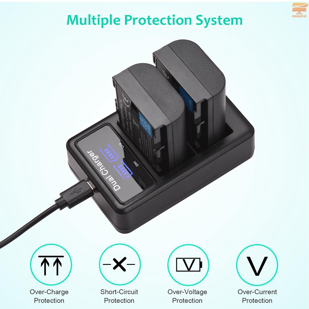 LP-E6/ E6N Battery & Charger Kit 2pcs 7.4V 2650mAh Battery + 1pc LED2-LPE6 Dual Channel Camera Battery Charger USB Port LCD Screen Display Replacement for Canon EOS 5D Mark II/III/IV 6D 7D 60D 70D 80D