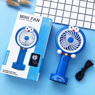 Quạt mini cầm tay sạc doremon có đèn led