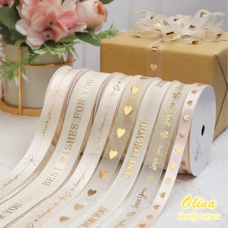 Cuộn dây ruy băng voan satin 1cm 1.6cm 2cm 2.5cm in hình trái tim/lời cám ơn/lời chúc dùng trang trí bó hoa