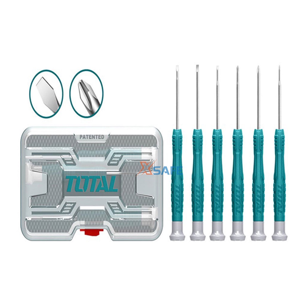 Bộ 6 tua vít đồng hồ TOTAL THT250PS0601 sửa chữa linh kiện điện tử chất liệu hợp kim cứng
